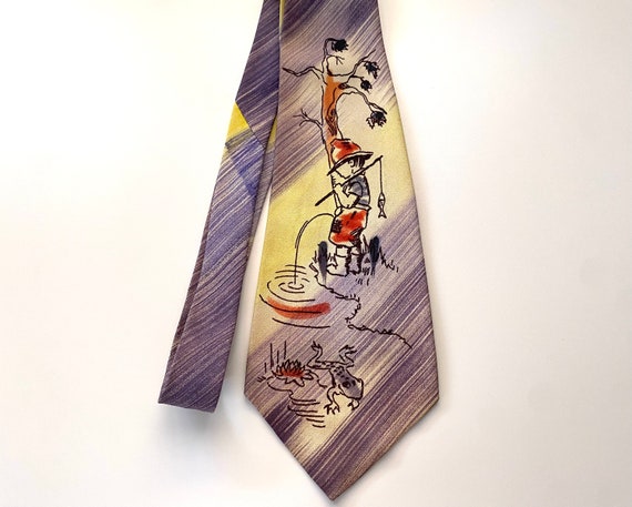 Vintage 1940s Tie Hand Painted Diagonal Striped N… - image 2
