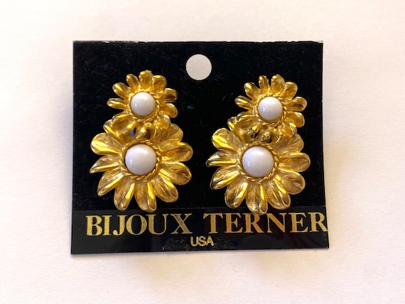 BIJOUX TERNER Earrings Vintage 1980s Daisy Flower… - image 1