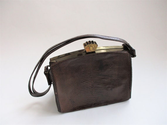 Art Deco Box Purse Vintage 1940s Brown Embossed Le