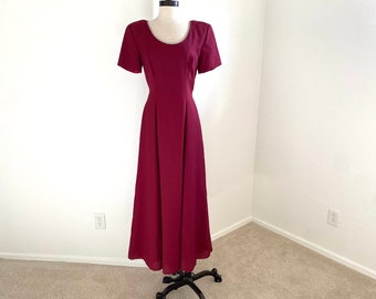 Formal Dress Vintage 1980s Burgundy Polyester Rhinestones