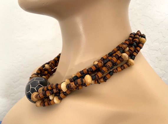 Beaded Necklace Vintage 1980s Multistrand Ethnic … - image 3