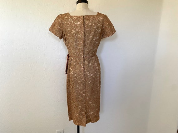 Wiggle Dress Vintage 1960s Brown Illusion Lace Co… - image 6