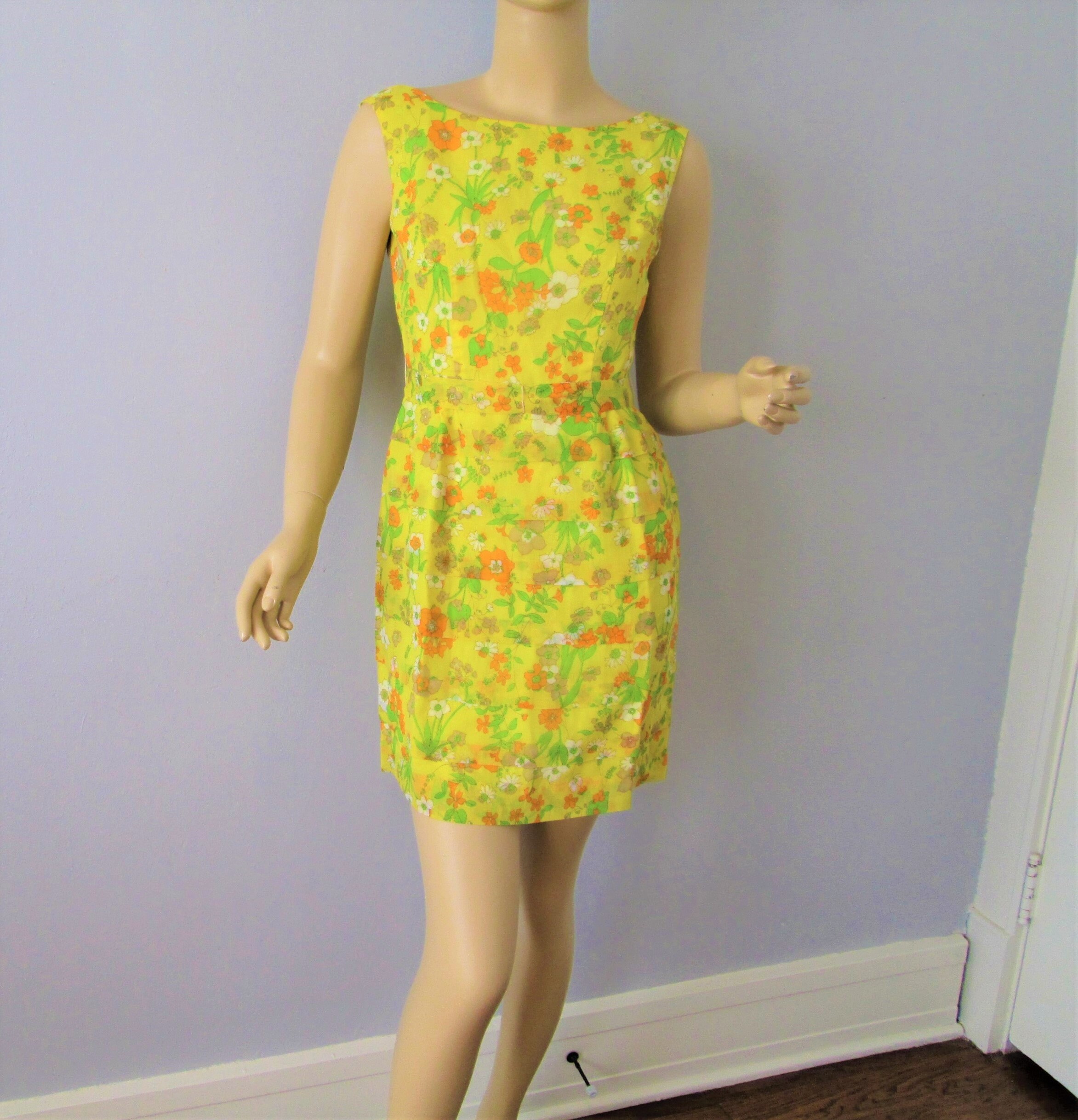 Mini Dress Vintage 1970s Sleeveless Summer Poly Cotton Yellow | Etsy