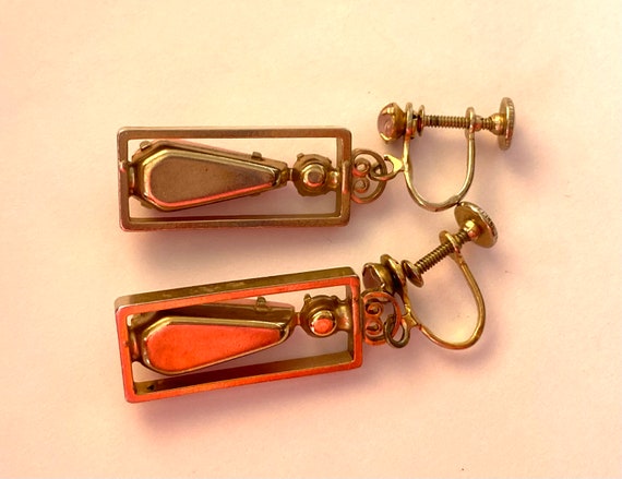 Dangle Earrings Vintage 1950s Pink Glass Screw Ba… - image 4