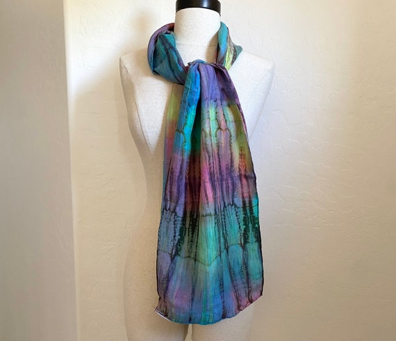 Pure Silk Scarf Vintage 1980s Long Colorful Tie D… - image 2