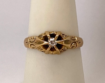 Antiker edwardianischer Ring aus 14 Karat Gelbgold mit Diamant-Verlobungsring