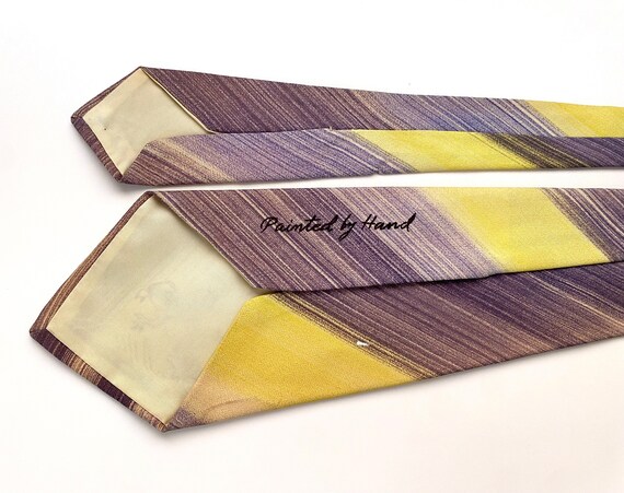 Vintage 1940s Tie Hand Painted Diagonal Striped N… - image 7