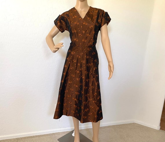 Fit And Flare Dress Vintage 1950s Copper Floral B… - image 3