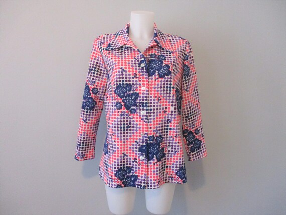 Mod Polyester Shirt Blouse Vintage 1960s Purple Pi