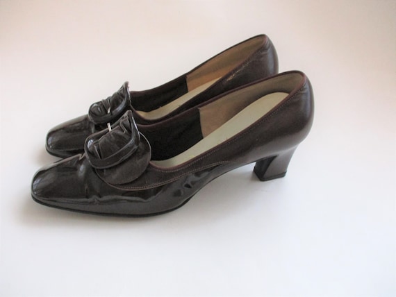 Mod Brown Pumps Shoes Vintage 1960s Leather Buckle