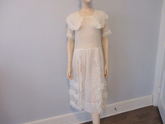 Antique 1920s Communion Dress Drop Waist Ruffles W