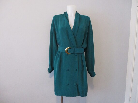 Silk Dress Vintage 1980s Green Belt Jos. A. Bank C