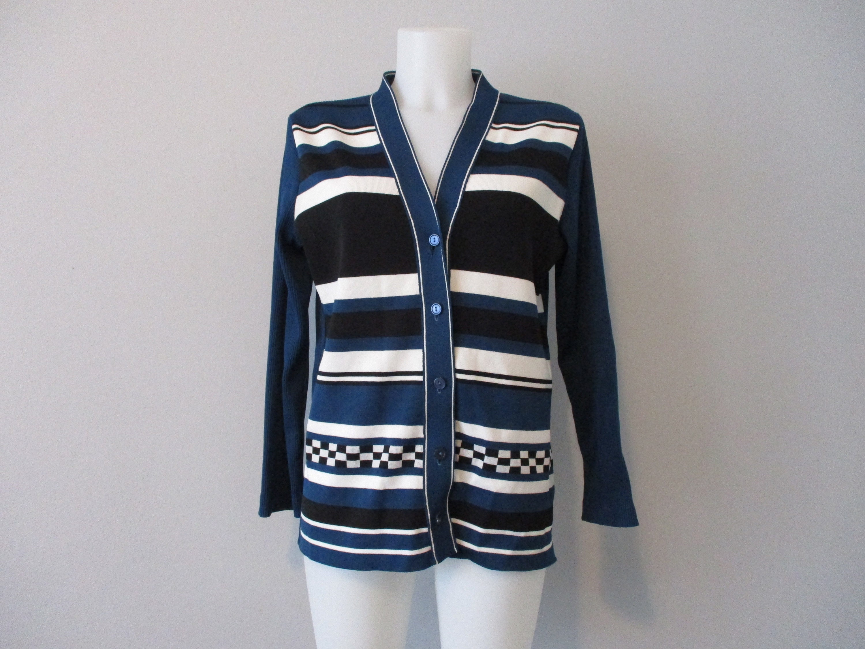 Striped Jacket Vintage 1970s Polyester Blue Black White | Etsy