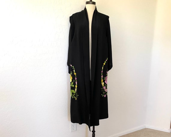 Kimono Robe Antique 1920s Open Duster Floral Embr… - image 2