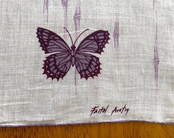 FAITH AUSTIN Butterfly Handkerchief Vintage 1950s Designer Hankie