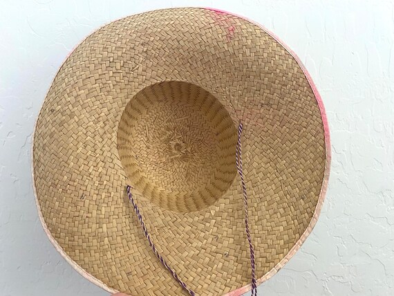 Sun Hat Vintage 1950s Beige Straw Wide Brim Raffi… - image 9