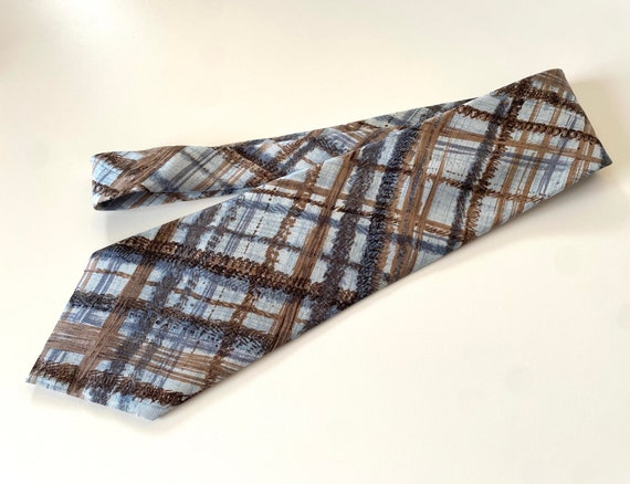 CHRISTIAN DIOR Silk Tie Vintage 1970s Wide Plaid … - image 1