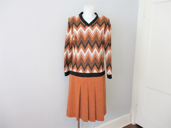 Drop Waist Dress Vintage 1970s Chevron Striped Bro