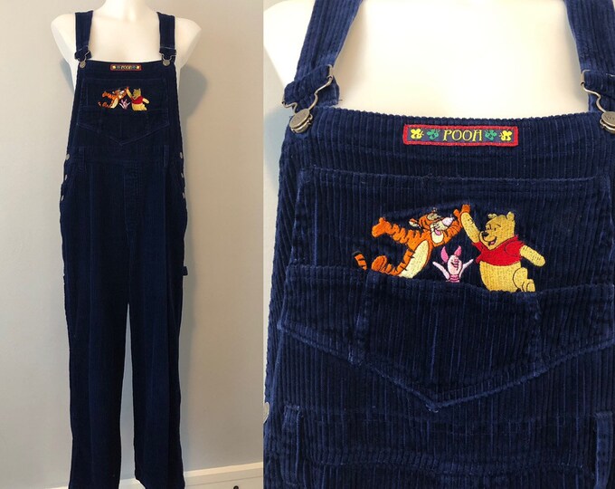 Winnie the Pooh Corduroy Overalls Vintage 1990s Womens Navy Etsy