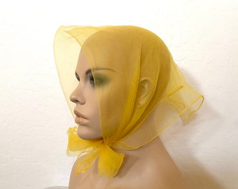 Foulard pin-up vintage des années 1950 en nylon transparent jaune, accessoire