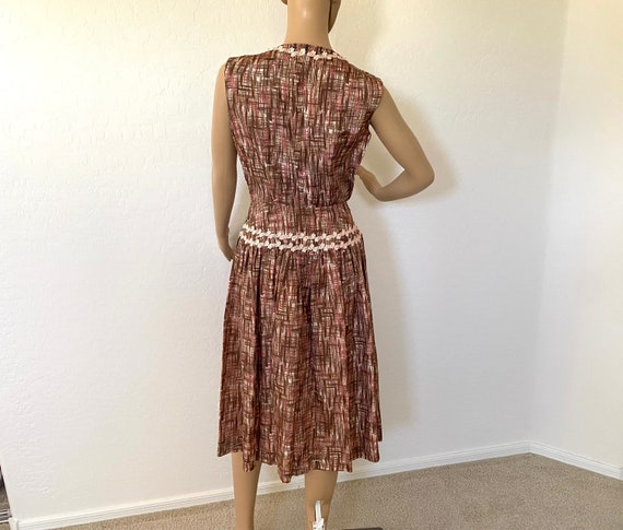 Fit And Flare Dress Vintage 1950s Pink Brown Slee… - image 7