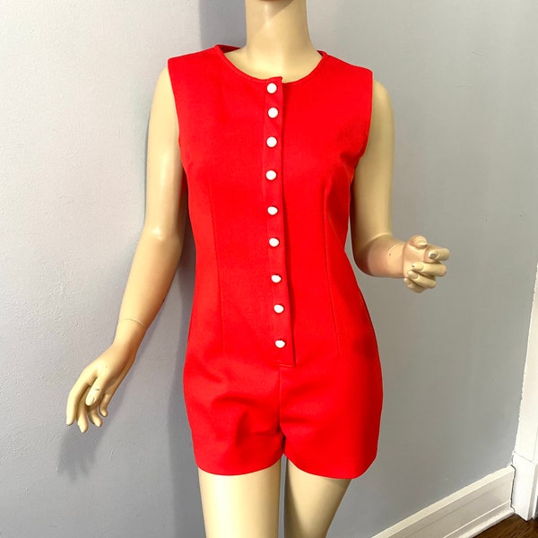 Mod Romper Vintage 1960s Red Polyester Sleeveless Shorts