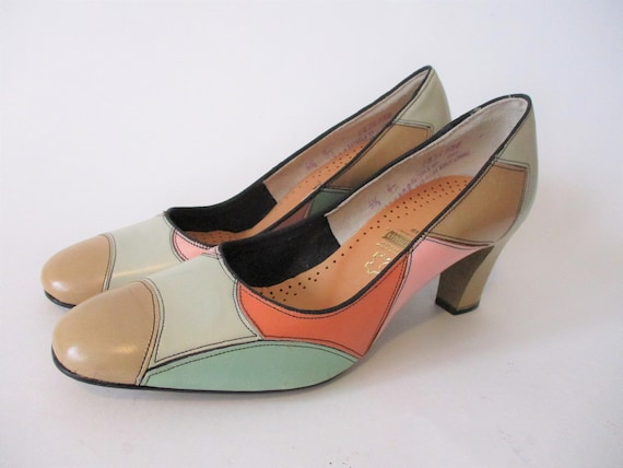 Mod Pumps Vintage 1960s Multicolor Leather Shoes H