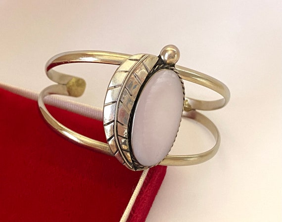 Cuff Bracelet Vintage 1940s Sterling Silver Pink … - image 2