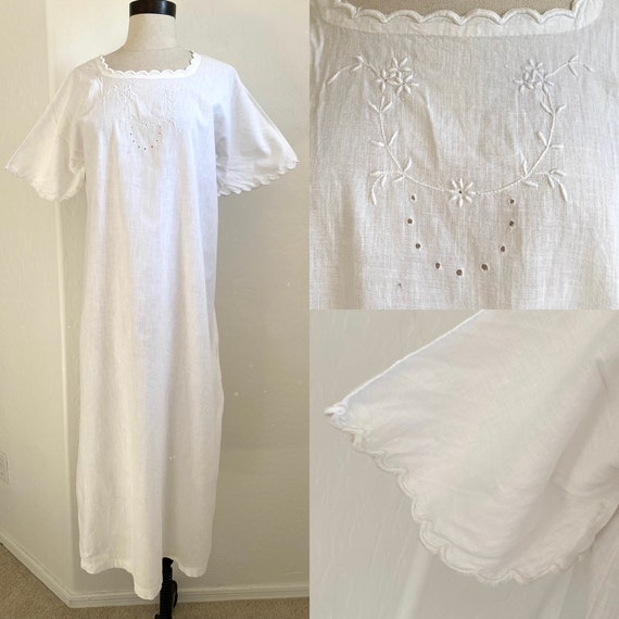 Antique Nightgown 1900s White Cotton Short Sleeve… - image 1