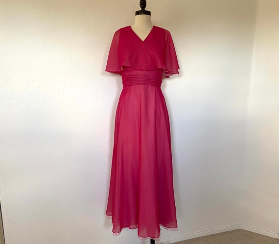 MISS ELLIETTE Dress Vintage 1970s Hot Pink Maxi C… - image 2