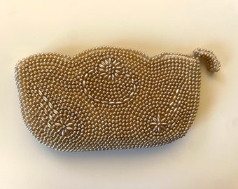 DORMAR Clutch Purse Vintage 1950s Beige Beaded Evening Bag