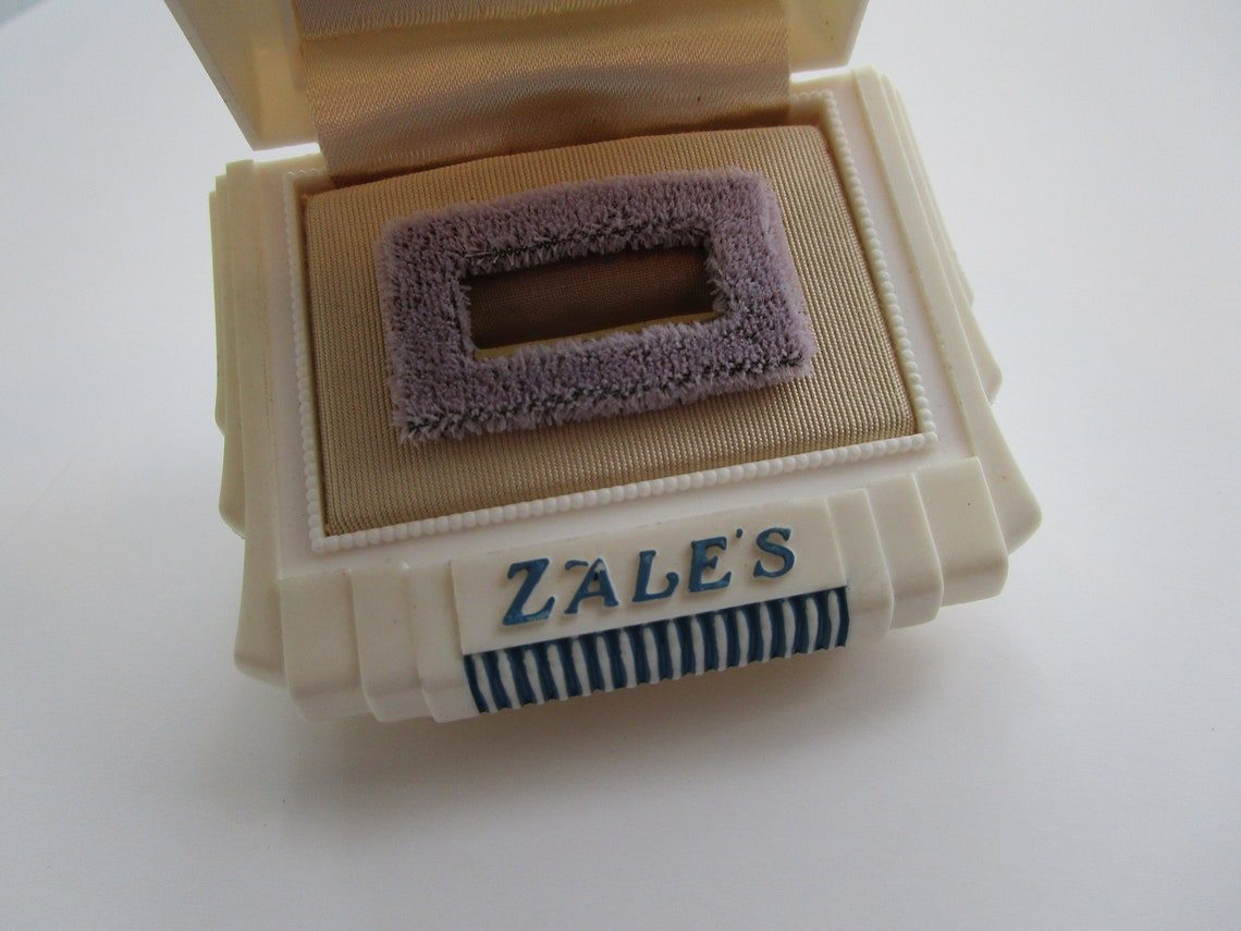 ZALES Ring Box Vintage 1940s Art Deco Blue Beige Celluloid Etsy