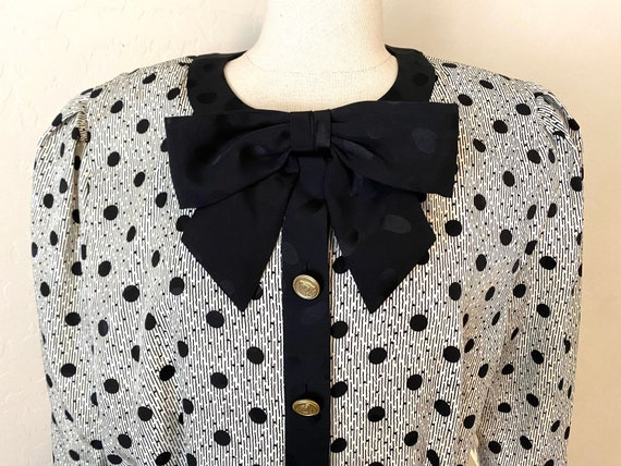 Secretary Dress Vintage 1980s Black White Polka B… - image 3