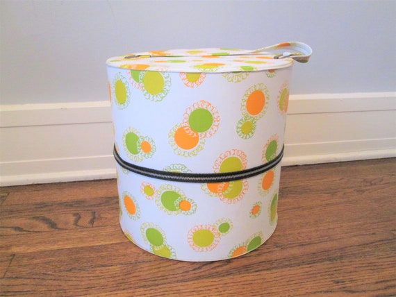Mod Vinyl Hat Wig Box Vintage 1960s Orange Yellow