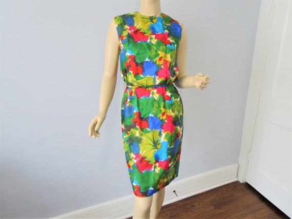 MARDI GRAS Silk Dress Vintage 1950s Multicolor Sl… - image 1