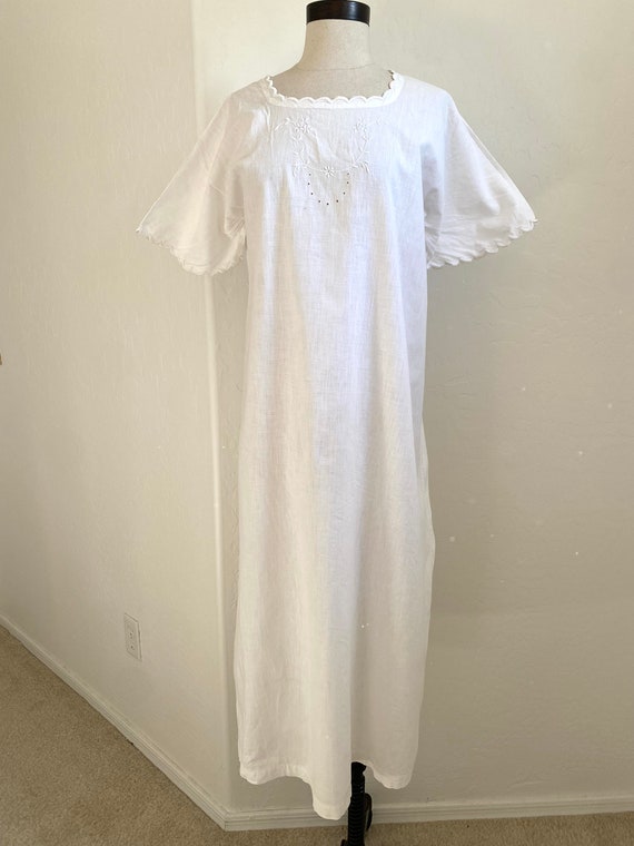 Antique Nightgown 1900s White Cotton Short Sleeve… - image 6