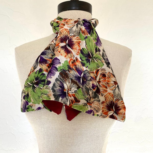 Pansy Floral Ascot Vintage 1940s Scarf