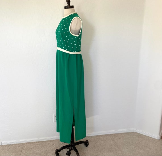 Maxi Dress Vintage 1960s Green White Sleeveless P… - image 5