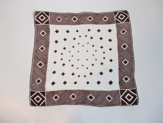 Art Deco Handkerchief Vintage 1940s Brown White C… - image 2