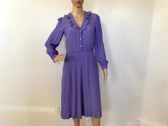 BELLE FRANCE Dress Vintage 1970s Purple Polka Dot… - image 2