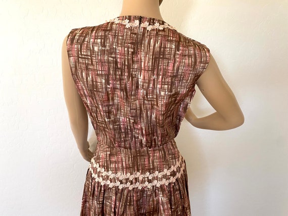 Fit And Flare Dress Vintage 1950s Pink Brown Slee… - image 8