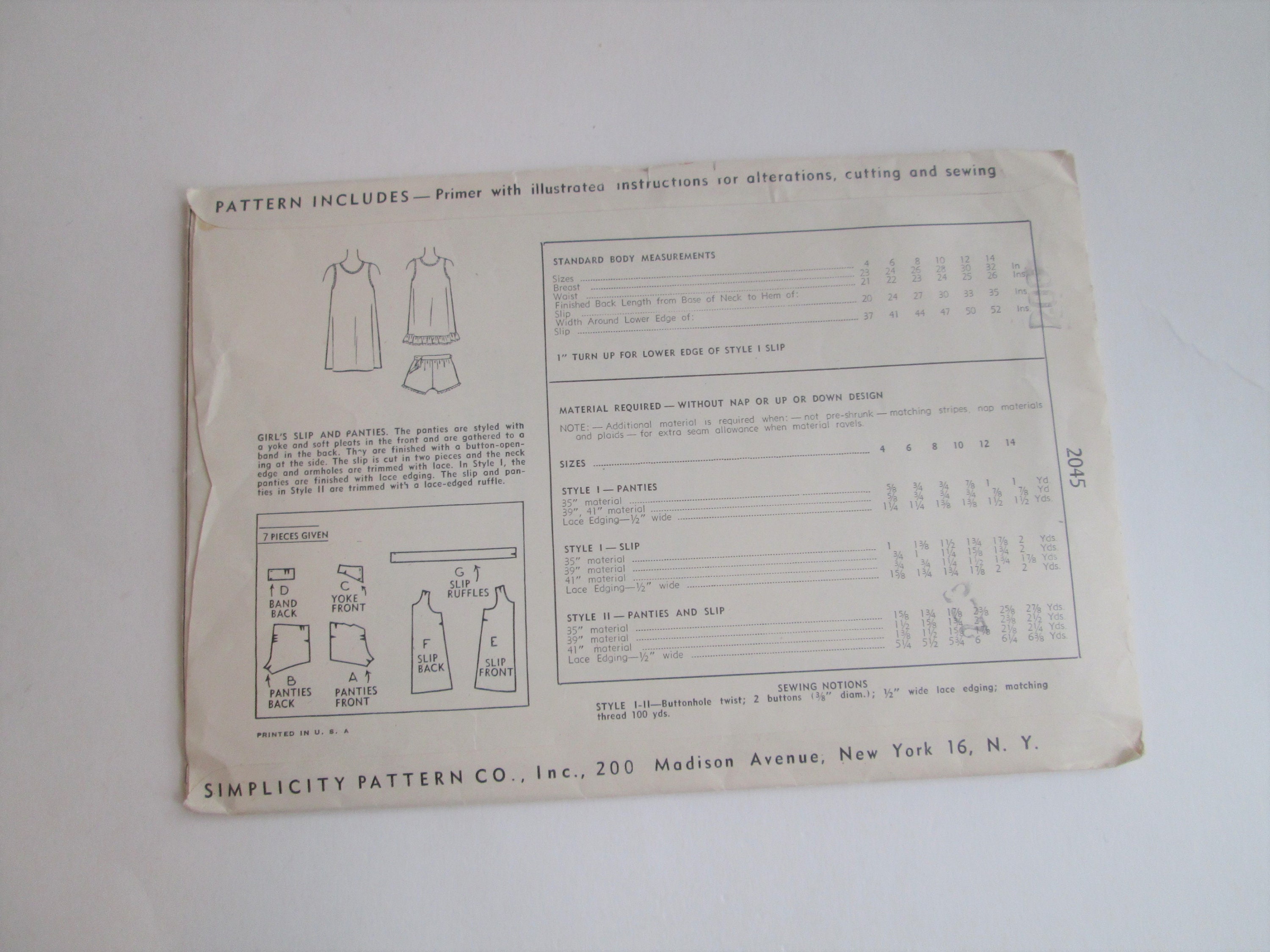 Vintage 1950s Girls Full Slip Panties Lingerie Sewing Pattern | Etsy