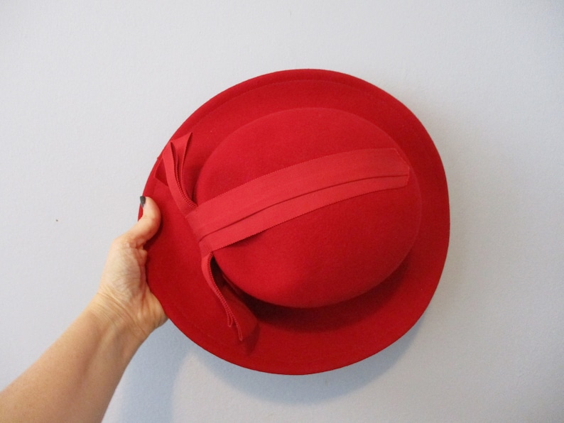 Red Fedora Hat Vintage 1970s Betmar Wool Felt Grosgrain Bow