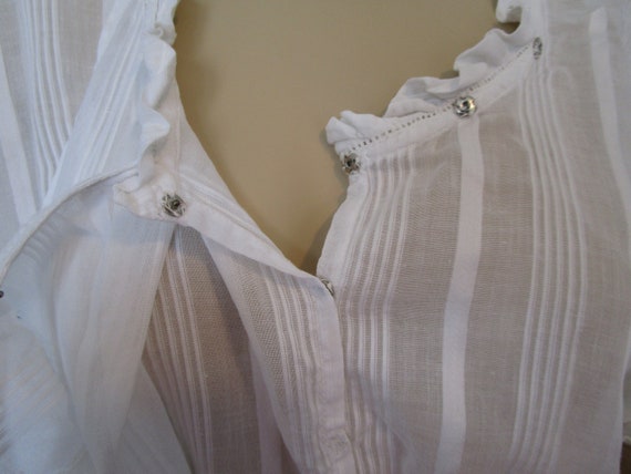 Antique Blouse White Cotton Striped Wrap Around P… - image 8