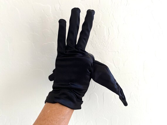 Black Satin Gloves Vintage 1950s Formal Cocktail … - image 1