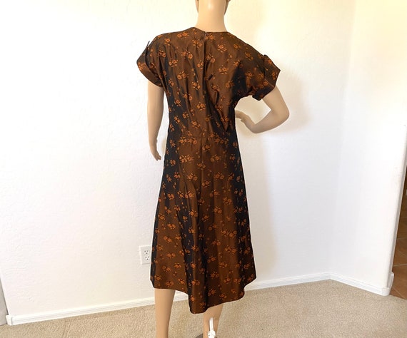 Fit And Flare Dress Vintage 1950s Copper Floral B… - image 9