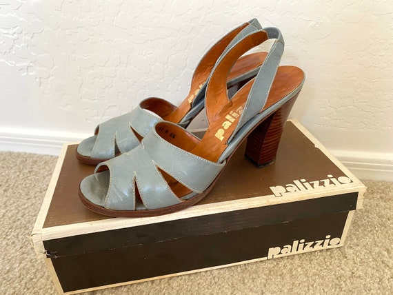 PALIZZIO Sandals Vintage 1970s Blue Leather High … - image 1