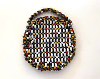 Wooden Beaded Purse Vintage 1930s 1940s Czechoslovakian Rainbow Clutch