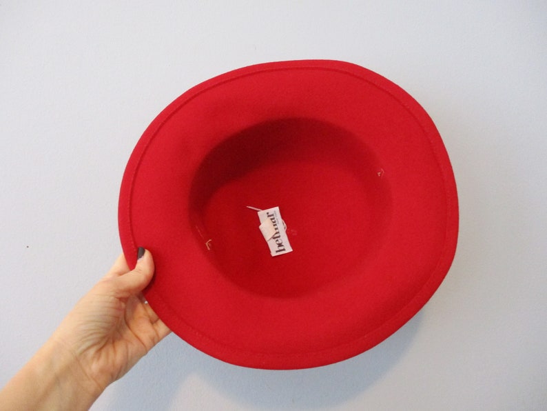 Red Fedora Hat Vintage 1970s Betmar Wool Felt Grosgrain Bow