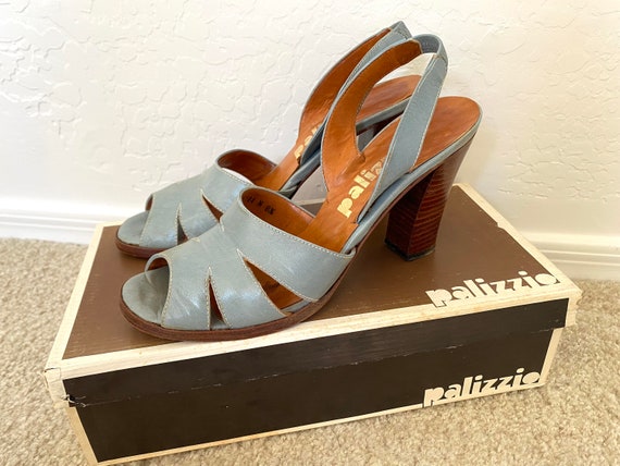 PALIZZIO Sandals Vintage 1970s Blue Leather High … - image 2